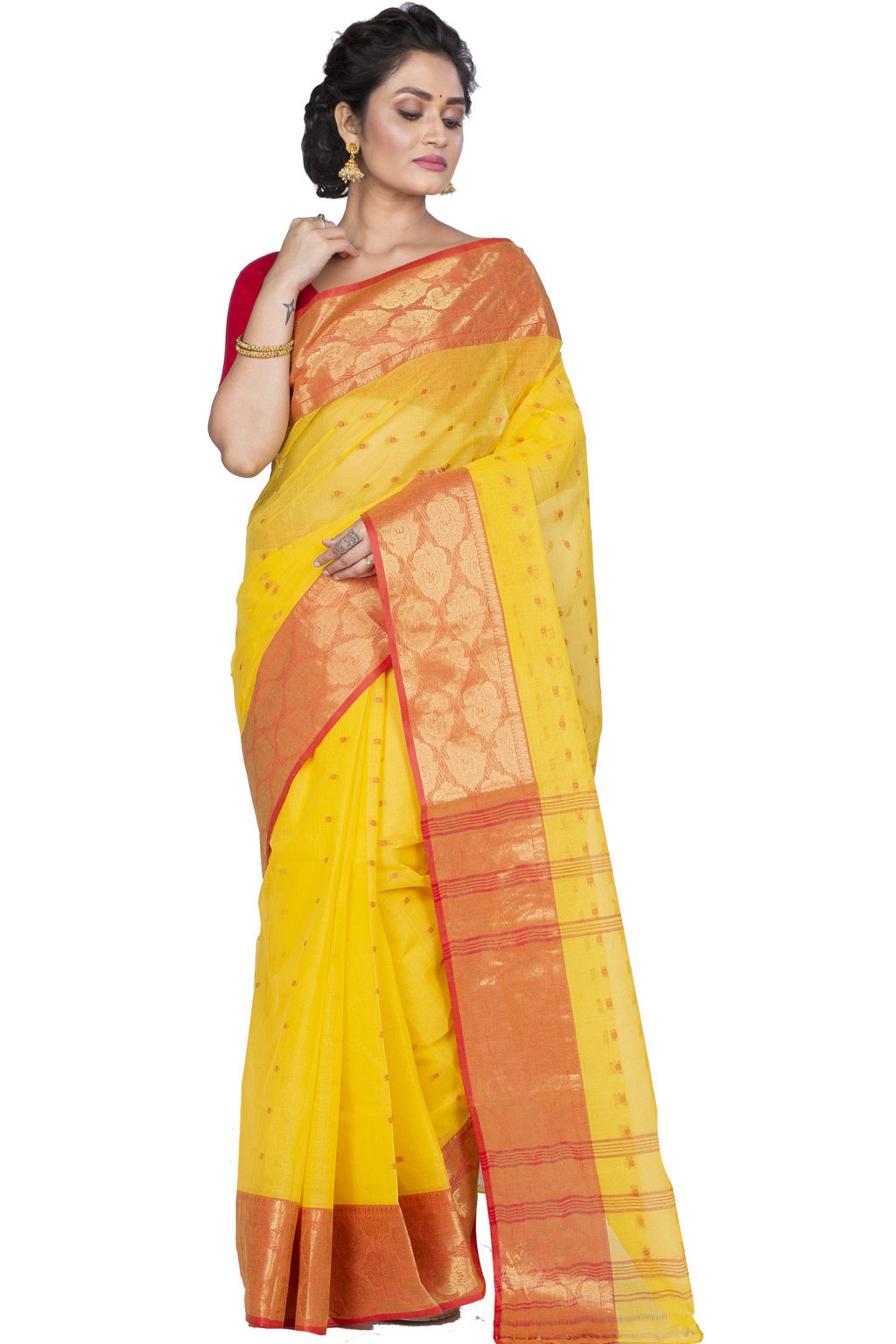 Yellow Pure Cotton Asmani Tant Saree (180)